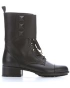 Valentino Black Leather Studded Combat Ankle Boots - Lyst