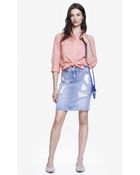 Express Mid Rise Destroyed Denim Pencil Skirt - Lyst