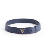 Prada Navy Saffiano Leather Plaque Buckle Belt - Lyst