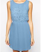 Asos Exclusive Skater Dress With Pleated Skirt And Lace Top - Lyst