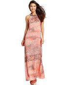 Jessica Simpson Leopardprint Halter Maxi Dress - Lyst