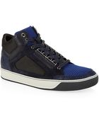 Lanvin Mesh Panel Leather Mid-Top Sneakers - Lyst