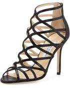 Jimmy Choo Fiesta Lizardprint Cage Sandal Black - Lyst