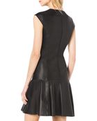Michael Kors Drop-Skirt Cap-Sleeve Leather Dress - Lyst