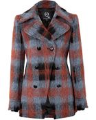 McQ by Alexander McQueen Wool Blend Plaid Pea Coat - Lyst