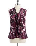 Anne Klein Floral Tie Neck Blouse - Lyst