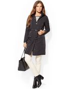 Lauren by Ralph Lauren Faux-Leather-Trim Trench Coat - Lyst