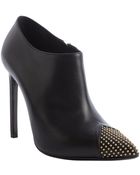 Saint Laurent Black Leather Beaded Cap Toe Ankle Booties - Lyst