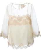 Erika Cavallini Semi Couture Lace Insert Scalloped Blouse - Lyst