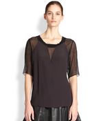 Rebecca Taylor Rhinestone Silk Chiffon-Paneled Top - Lyst