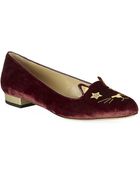 Charlotte Olympia Superstar Kitty Velvet Flat - Lyst