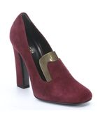 Gucci Burgundy Suede Plate Detail Heeled Loafers - Lyst