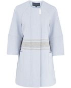 French Connection Printed Blue Oversized Skyline Wool Coat - Lyst