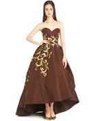Oscar de la Renta Feather Embroidered Silk Faille High-Low Gown - Lyst