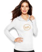 Michael Kors Michael Petite Waffle-Knit Hooded Logo Tee - Lyst
