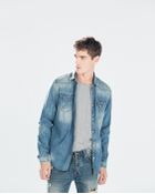 Zara Faded Denim Shirt - Lyst