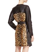 Escada Leather Leopard Trench Coat - Lyst