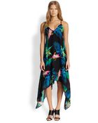 Milly Silk Printed Handkerchief-Hem Dress - Lyst