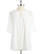Calvin Klein Lace Sleeved Blouse - Lyst