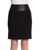Saks Fifth Avenue Black Label Faux Leather-Trimmed Ponte Skirt - Lyst