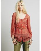 Free People Mix Print Waisted Piping Tunic - Lyst