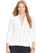 Lauren by Ralph Lauren Plus Size Cable-Knit Zip-Front Cardigan - Lyst