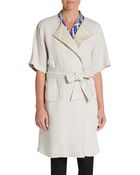 Max Mara Elbow-Sleeve Belted Linen Duster Coat - Lyst