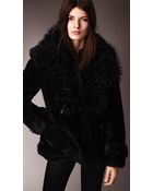 Burberry Oversize Contrast Shearling Pea Coat - Lyst