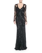 Monique Lhuillier Long-Sleeve Fully-Beaded Gown - Lyst