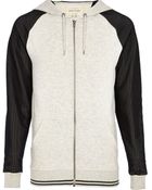 River Island Ecru Mesh Sleeve Zip Through Hoodie - Lyst