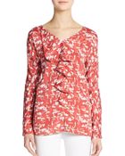 St. John Ruffled Geometric Print Stretch Silk Blouse - Lyst