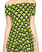 Ax Paris Off Shoulder Skater Dress In Geo Print - Lyst