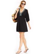 Dotti Three-Quarter-Sleeve Beaded Tunic Cover-Up - Lyst