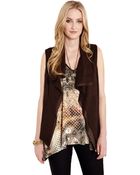 Karen Kane Faux Suede Draped Vest - Lyst
