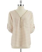 Calvin Klein Striped Rolltab Sleeved Top - Lyst