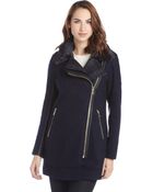 Sam Edelman Dark Ink Wool Moto Double Collar Faux Fur Wool Coat - Lyst