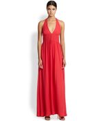 Nicole Miller Silk Smocked Halter Gown - Lyst
