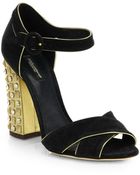 Dolce & Gabbana Suede Crisscross Studded-Heel Sandals - Lyst