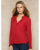 Ralph Lauren Blue Label Silk Split-Placket Blouse - Lyst
