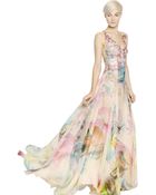 Blumarine Sequined Printed Silk Chiffon Long Dress - Lyst