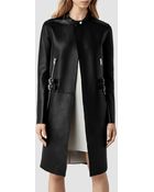 AllSaints Langer Leather Coat - Lyst