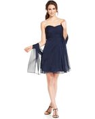 Adrianna Papell Strapless Pleated Dress And Shawl - Lyst