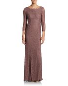 Adrianna Papell Three-Quarter Sleeve Lace Gown - Lyst