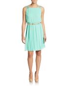 Jessica Simpson Belted Pleated Dress - Lyst