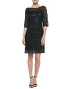 Ml Monique Lhuillier Sequined Embroidered Sheath Dress - Lyst