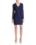 Laundry By Shelli Segal Long-Sleeve Lace V-Neck Dress - Lyst