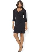 Lauren by Ralph Lauren Plus Size Three-Quarter-Sleeve V-Neck Dress - Lyst