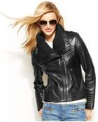 Michael Kors Michael Knit-Trim Leather Jacket - Lyst