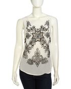 Nicole Miller Sleeveless Floral Beaded Chiffon Blouse - Lyst