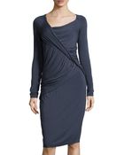 Donna Karan New York Draped Long-Sleeve Jersey Dress - Lyst